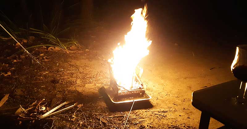 Myfire vertical fire - camping at Mystery Bay